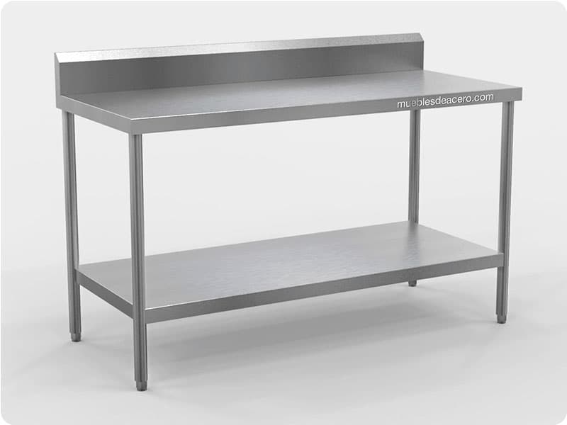 Mesa de acero inoxidable con lambrín y entrepaño